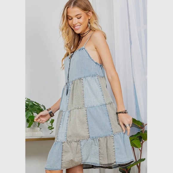 Boho Patchwork Denim Dress - Picture 2 of 10